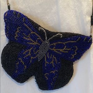 Butterfly beaded mini bag with long strap